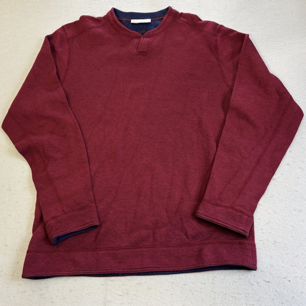 Vtg Tommy Bahama Reversible Sweatshirt Mens Large Burgundy Navy Blue Split Neck